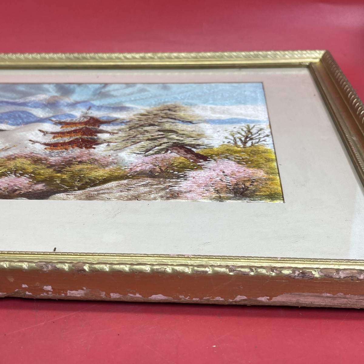 Vintage Silk Embroidered picture Japanese Landscape frame | eBay