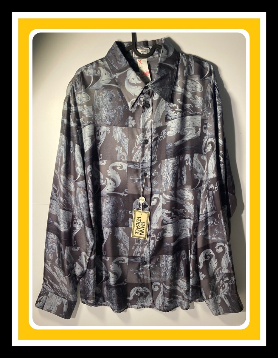 NEW Gianni Versace Vintage Silk Baroque Squares Shirt 80's Size 56