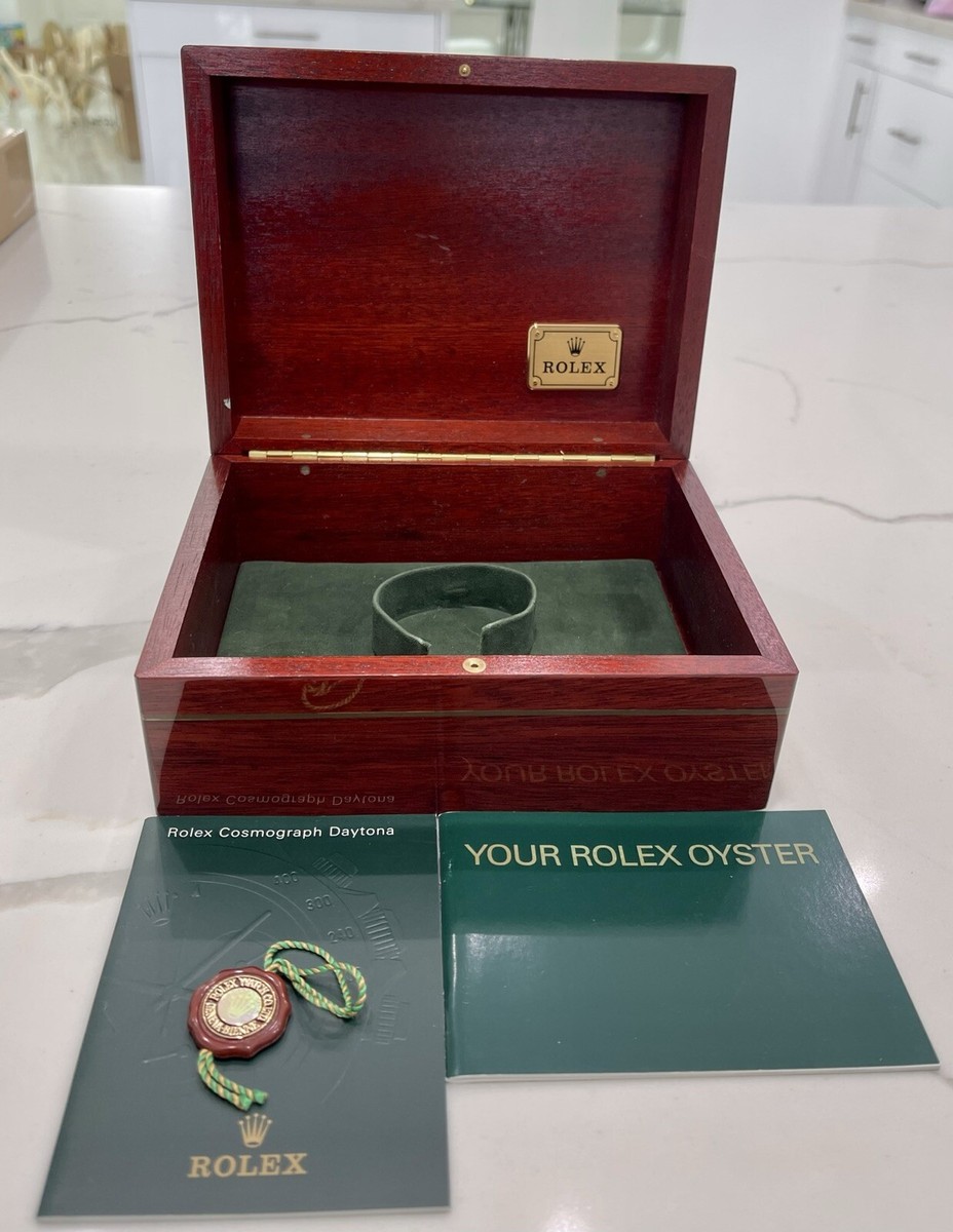 GENUINE Vintage Rolex Daytona 16523 Wood watch Box Booklet Tag SET