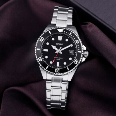 Casio MDV-10D-1A1 Small Petite Size 38mm Black Analog Rotating