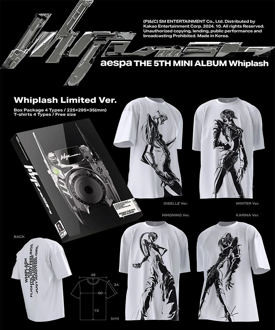 AESPA WHIPLASH 5th Mini Album LIMITED Ver/T-Shirts+CD+2 Book+