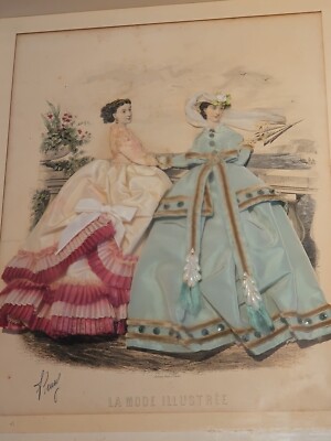 signed antique La Mode Illustree Embellished Fabric Shadow Box
