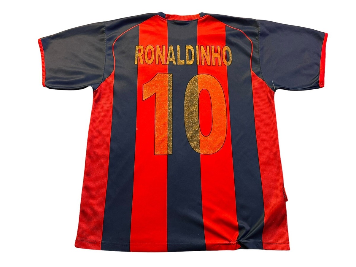 Official FC Barcelona #10 Ronaldinho Soccer Jersey Mens Small Blue