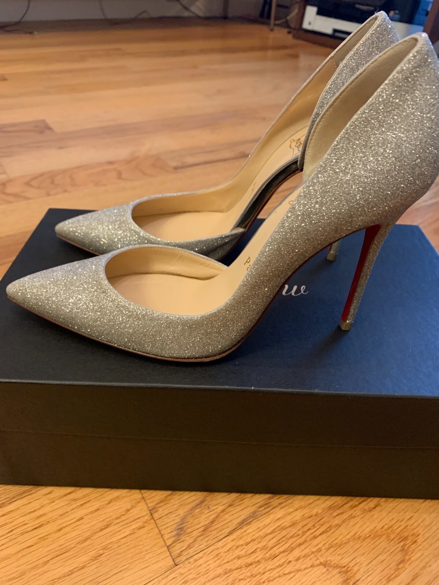 CHRISTIAN LOUBOUTIN Iriza Silver Glitter Half D'Orsay 100mm Pump