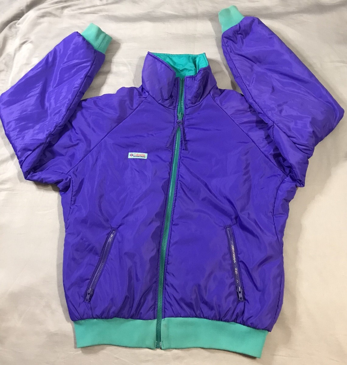 Vintage Columbia Jacket Mens Large Purple Green Reversible