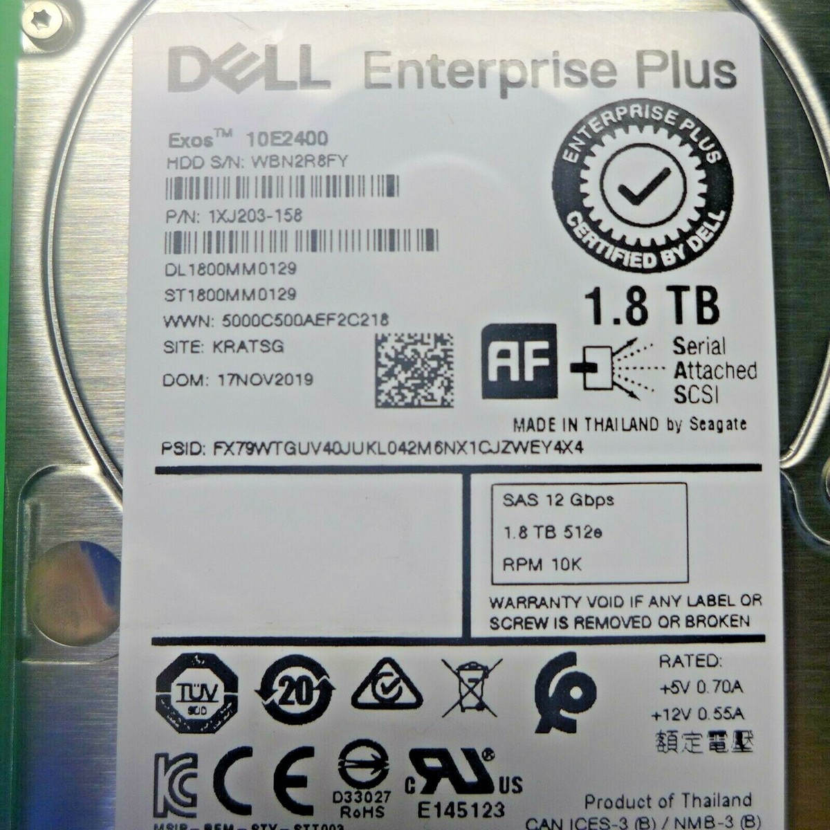 Dell Enterprise Plus Exos 10E2400 1.8TB 12Gbps SAS Hard Drive