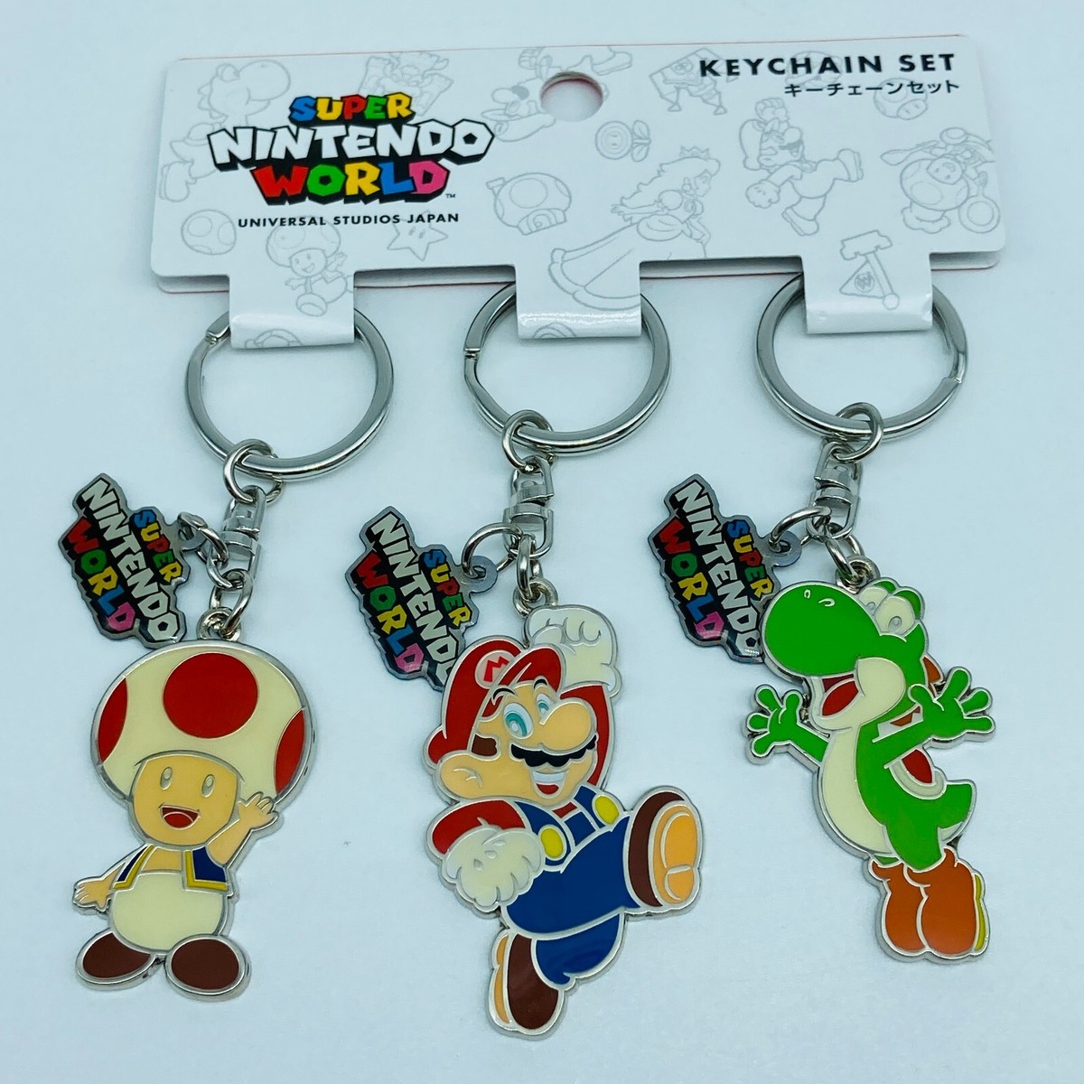Super Nintendo World Mario Toad Yoshi 3 Keychain Set UNIVERSAL