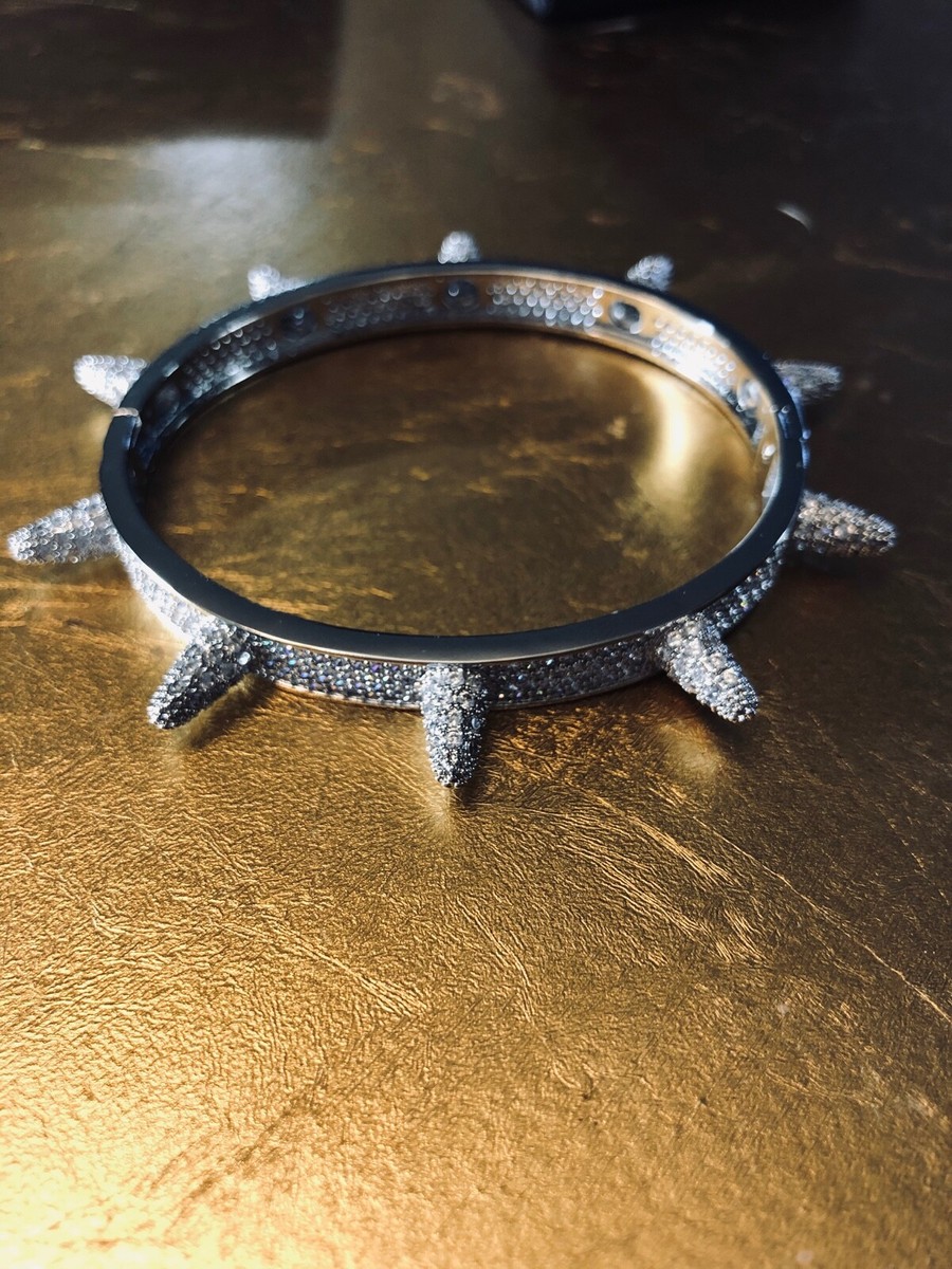 Lil Pump Iced 14k White Gold Silver Spike Bracelet Bangle Fashion