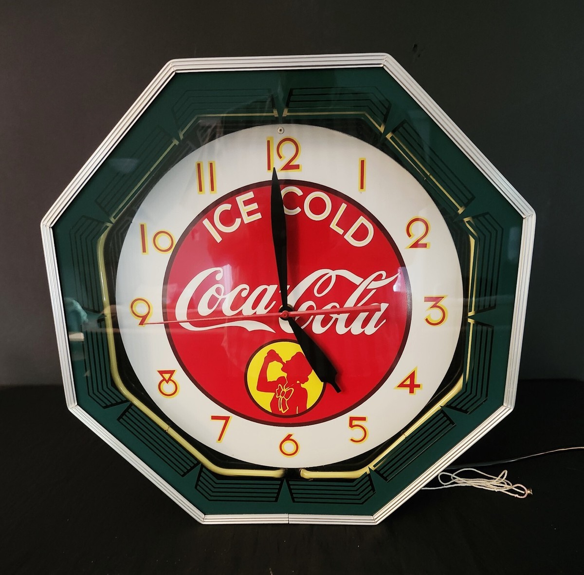Coca Cola Octogen Neon 1941 Silhouette Girl Wall Clock - Quality