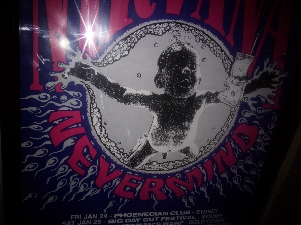 Nirvana Australia 1992 Framed Concert Poster 24 x 36 Nevermind