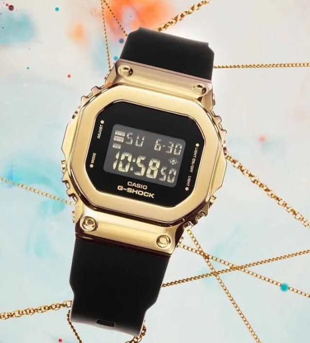 Casio G-Shock GM-S5600GB-1D Gold Tone Black Resin Digital Ladies