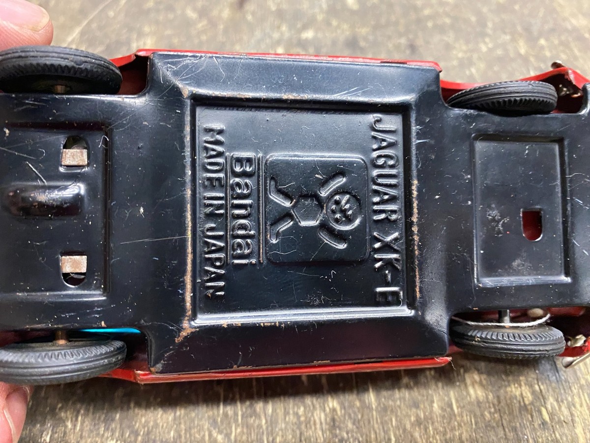 50's Bandai Jaguar XKE E type Tin Toy Japan Friction Car Vtg