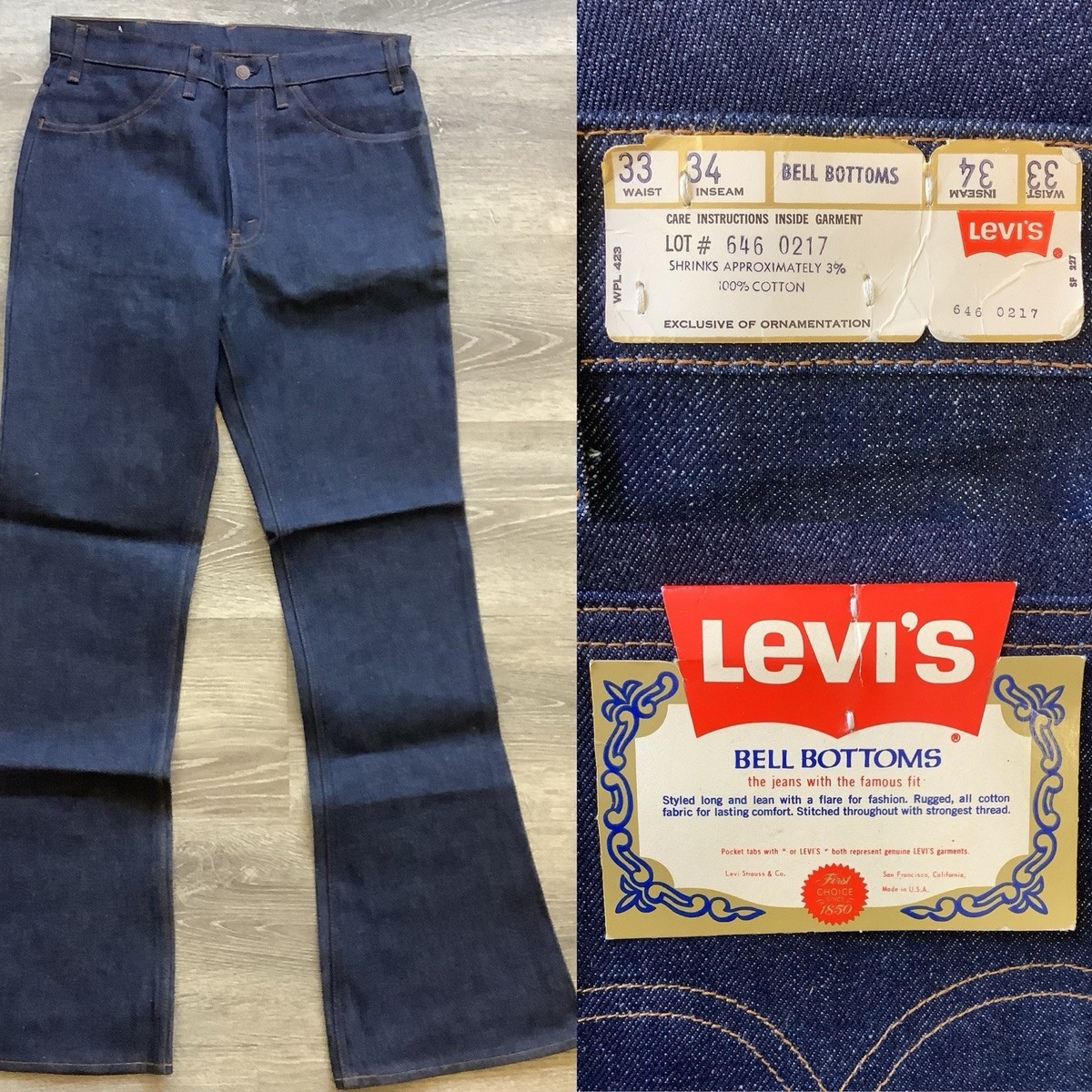 Vintage Levi's 646-0217 1970's DEADSTOCK NWT BELL BOTTOMS ORANGE