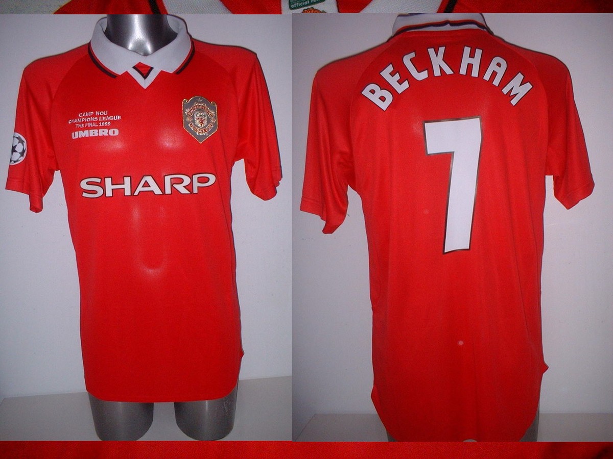 Manchester United Beckham Camp Nou 99 S M L Shirt Jersey Soccer