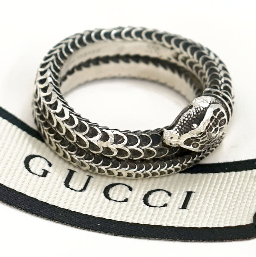 GUCCI Snake Band Ring size US8.5 EU22 Silver 925 Auth w/Bag s1143