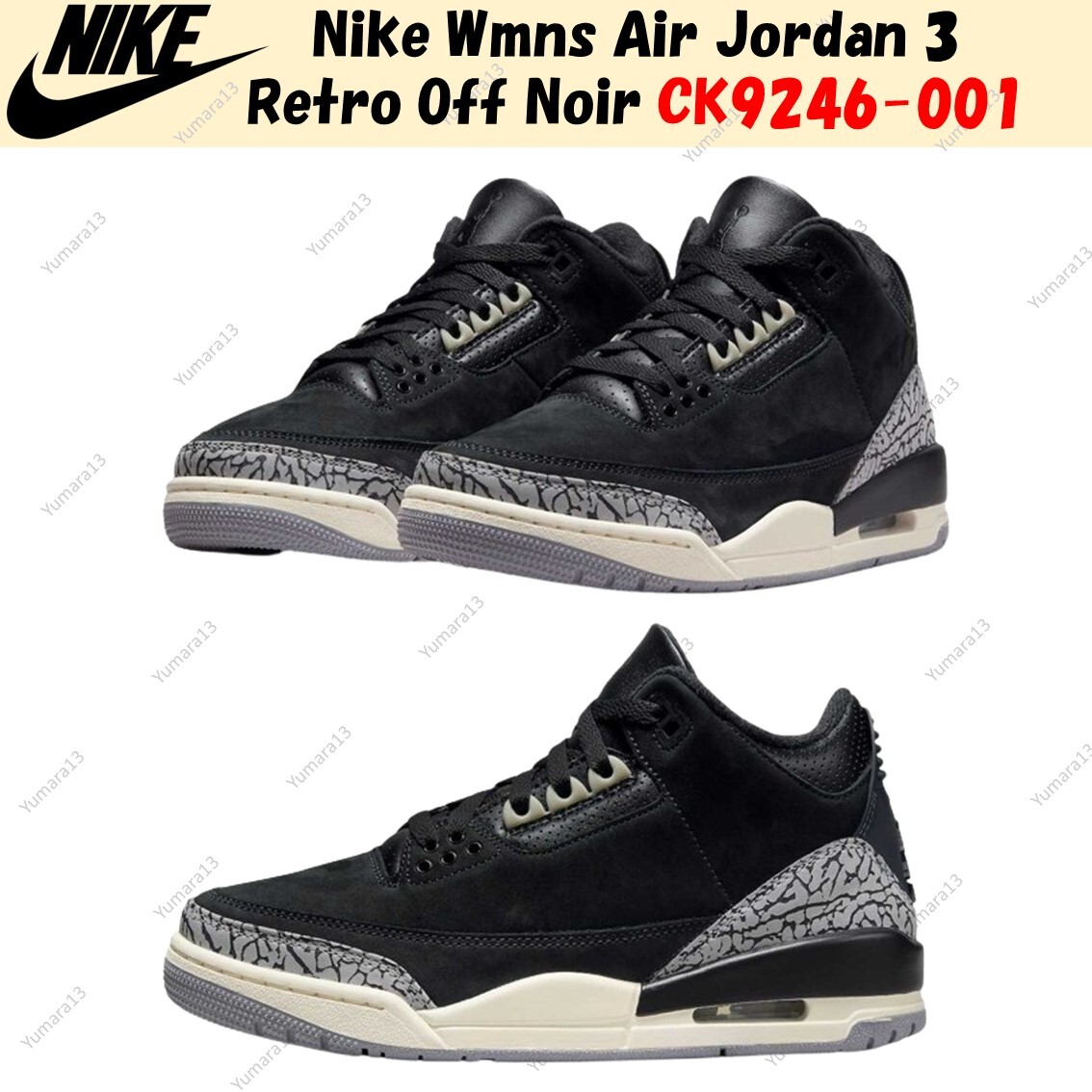 Nike Wmns Air Jordan 3 Retro Off Noir Black CK9246-001 Women's