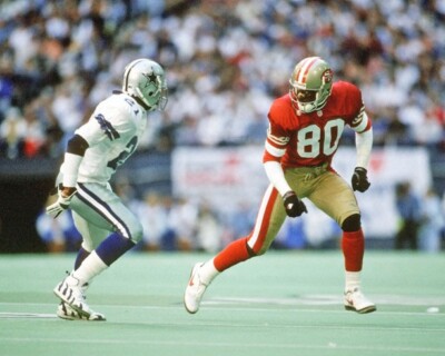 DEION SANDERS vs JERRY RICE Glossy 8x10 Photo Cowboys and 49ers