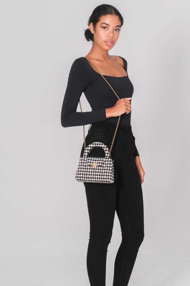 CHANEL HOUNDSTOOTH BLACK WHITE TWEED KELLY SHOPPER BAG SMALL | eBay