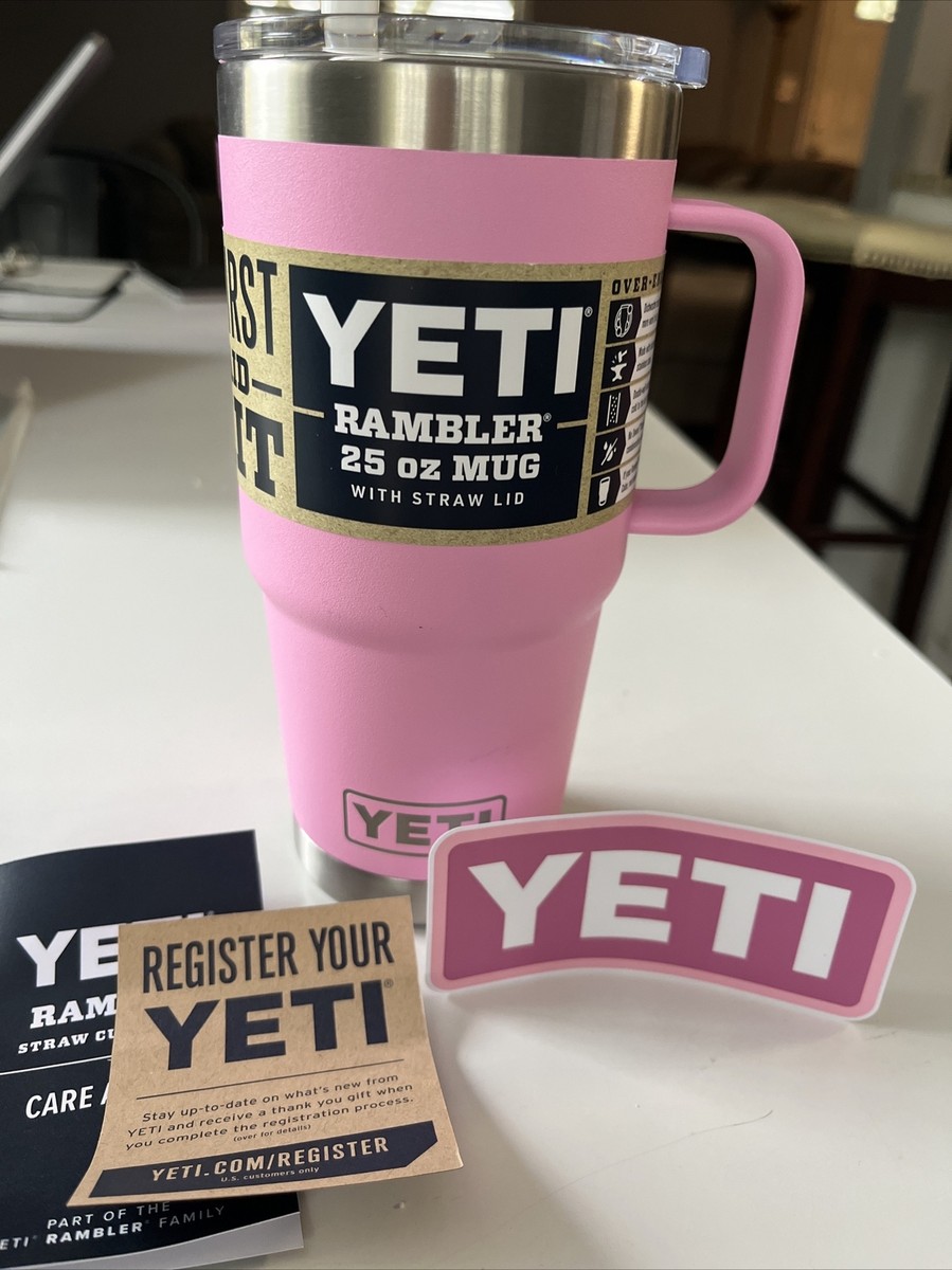 YETI Rambler 25oz Mug Straw Lid & Sticker Power Pink Limited