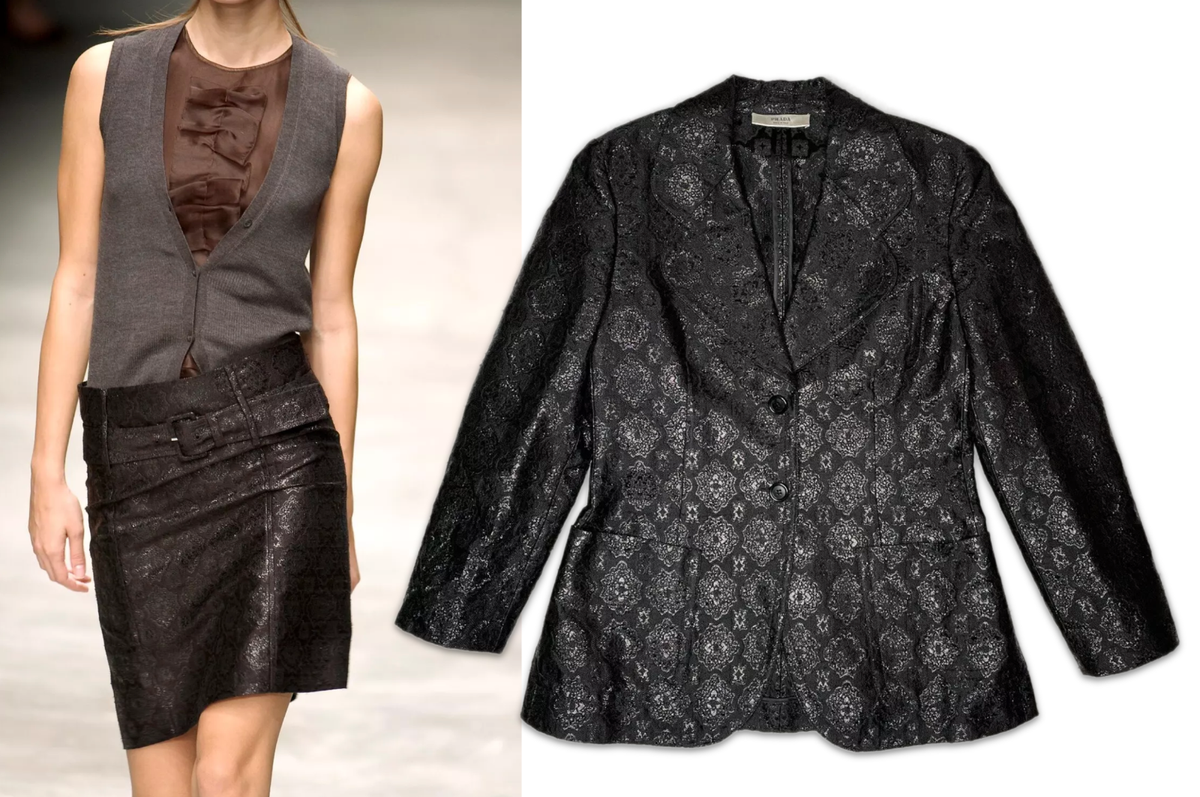 Prada Vintage Archive Spring 2002 Black Brocade Blazer Smoking