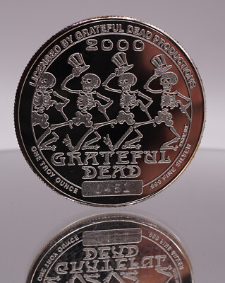 1995 2000 Grateful Dead Rock n Roll Skull 1oz 999 FINE Silver art
