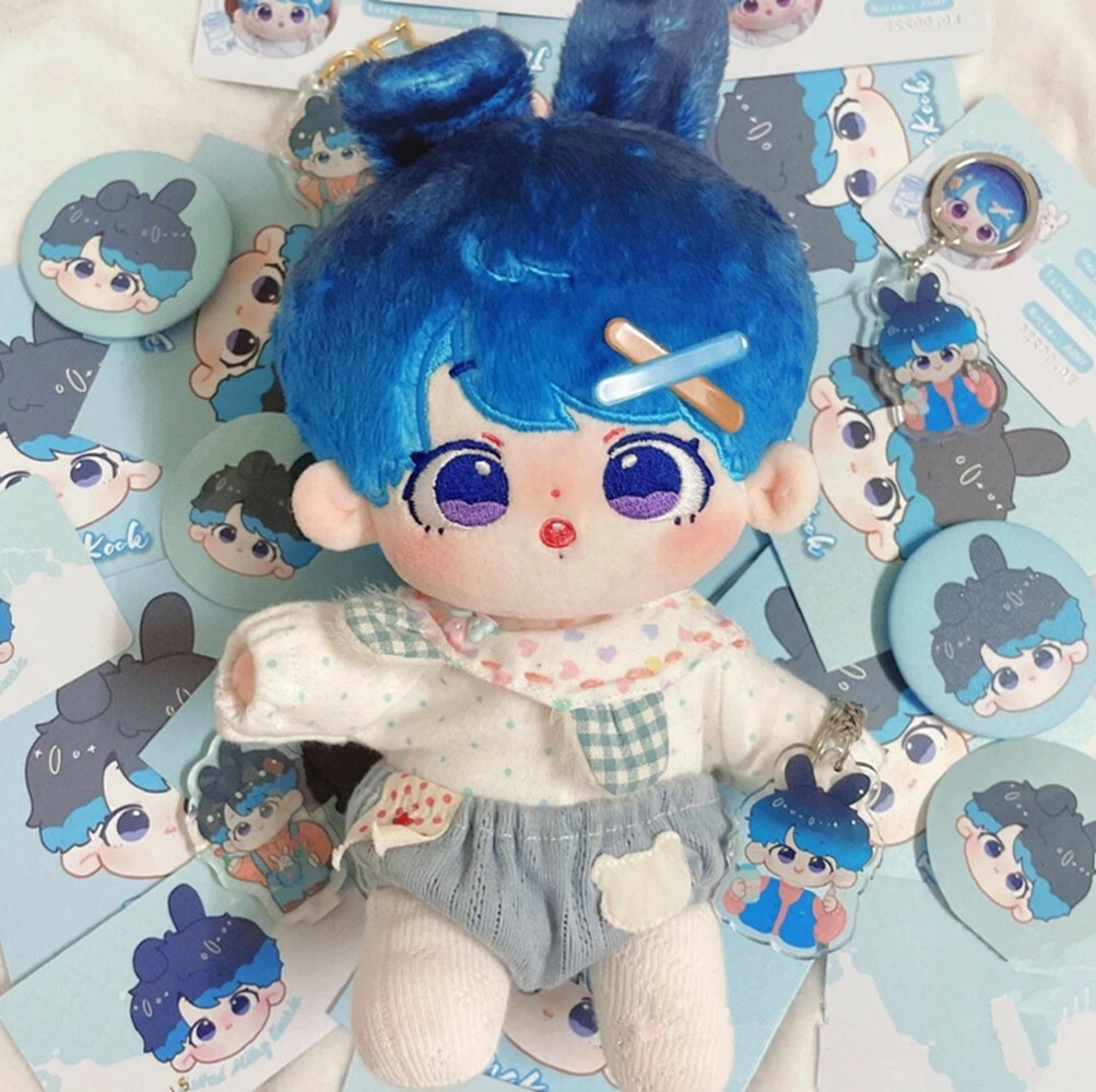 New KPOP Blue Hair JUNGKOOK Plush Doll Toy Original 20cm【No