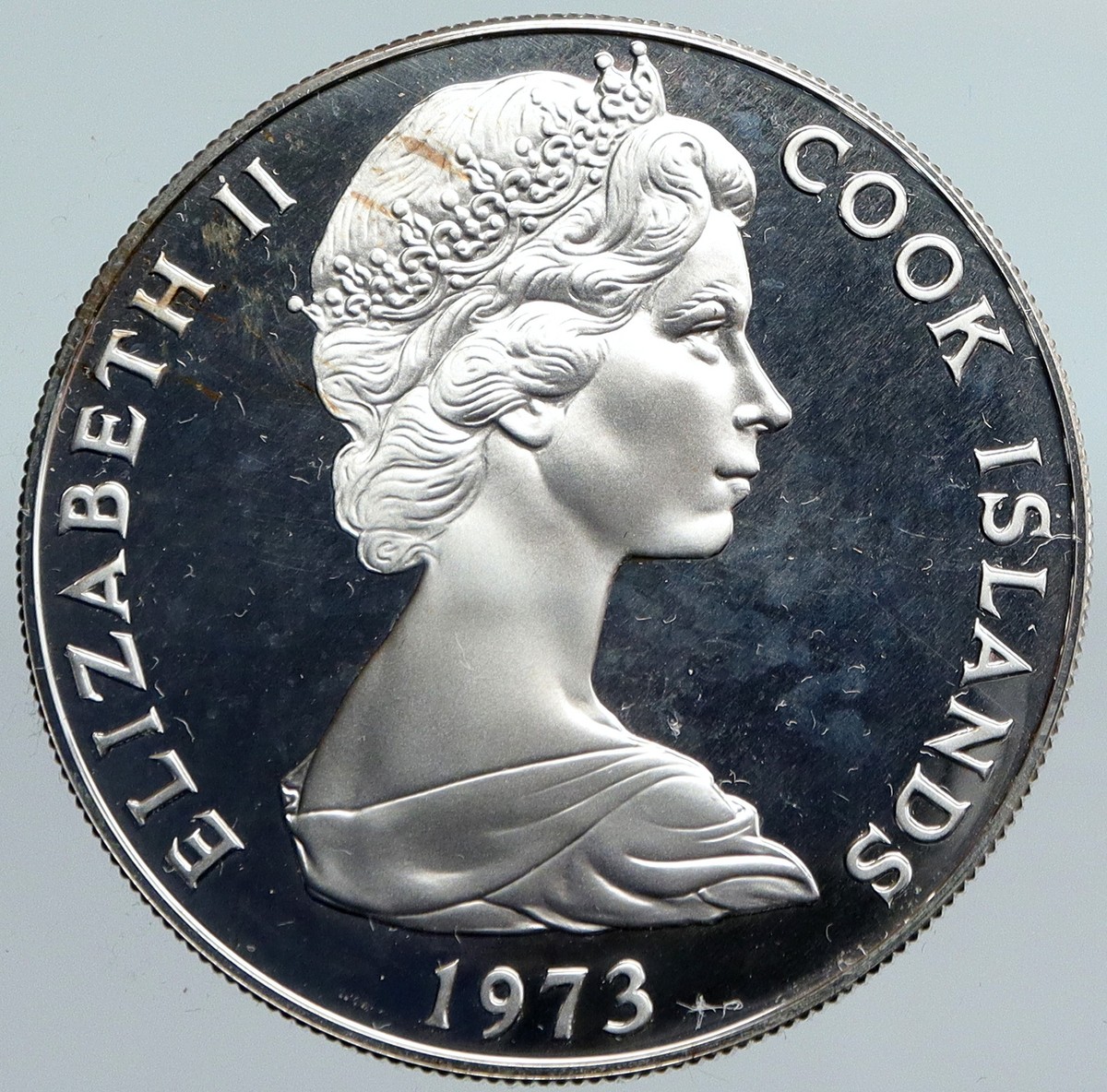 1973 COOK ISLANDS Elizabeth II James Cook Proof Silver 7 1/2
