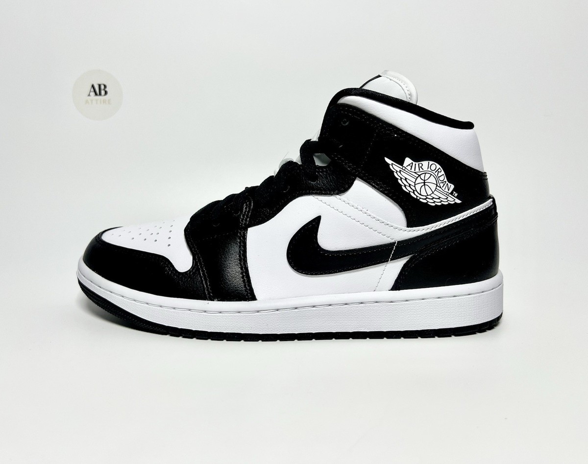 Nike Air Jordan 1 Mid Leather Black White Panda Trainers Unisex
