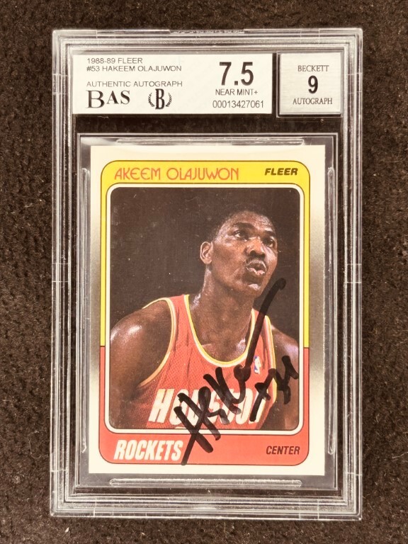 Hakeem Olajuwon signed autographed auto Rockets 1988-89 Fleer card