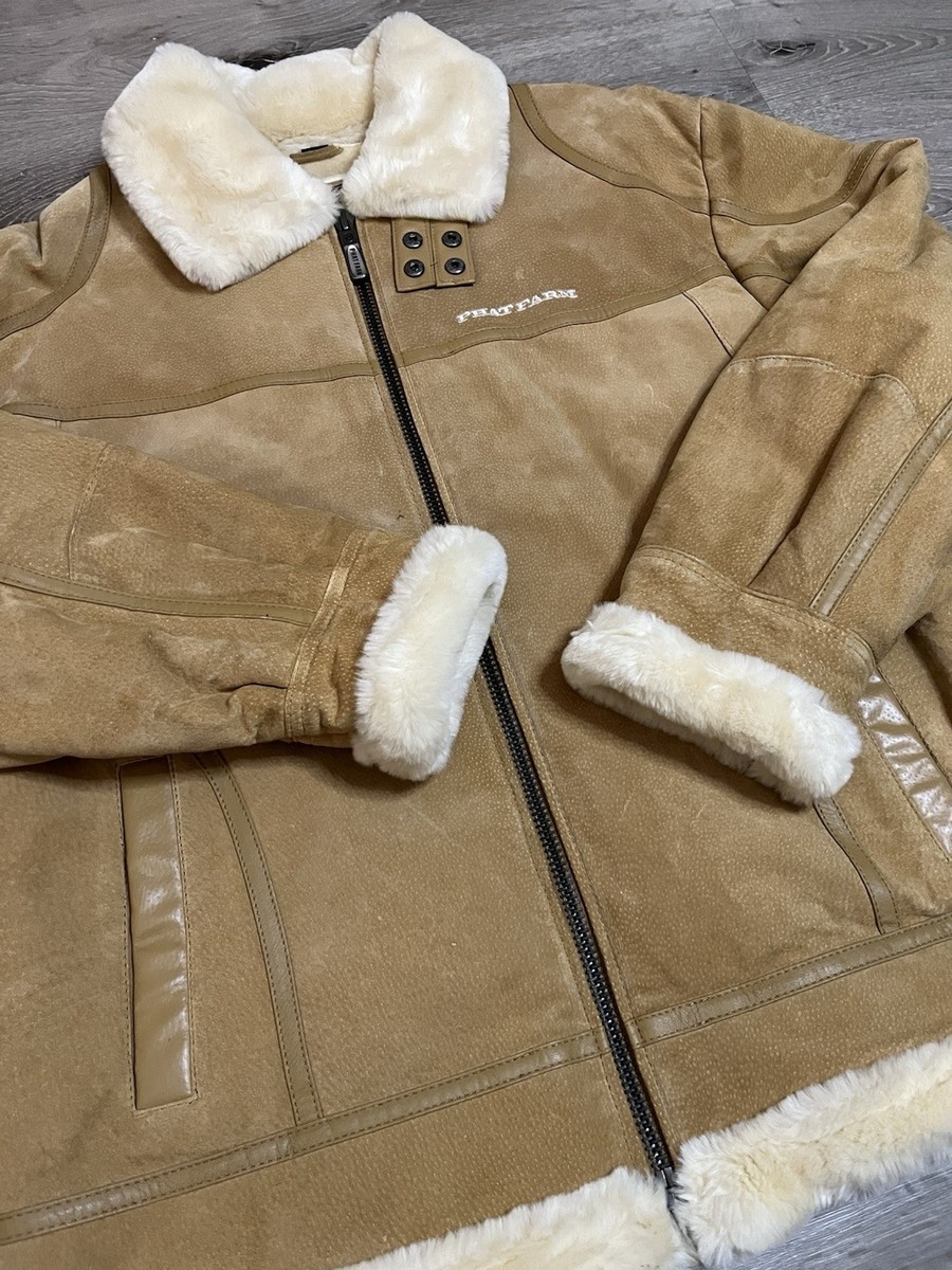 Vintage Men's Phat Farm Suede Leather Faux Shearling Jacket Brown