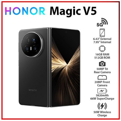 New) HONOR Magic V5 5G 16GB+512GB BLACK Dual SIM Unlocked Android
