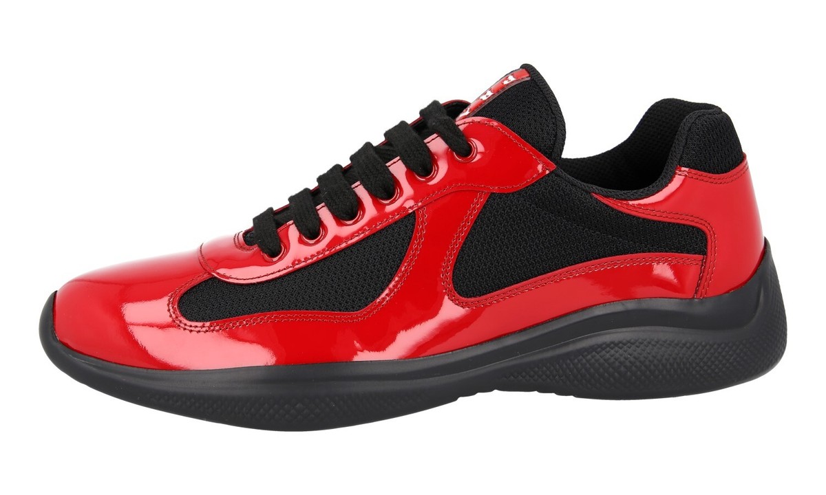 PRADA AMERICAS CUP SNEAKERS SHOES 4E3400 RED BLACK PATENT US 10 EU