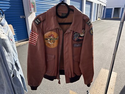 Vintage L & T Sportswear A-2 Leather Flight Bomber Jacket Size Xl