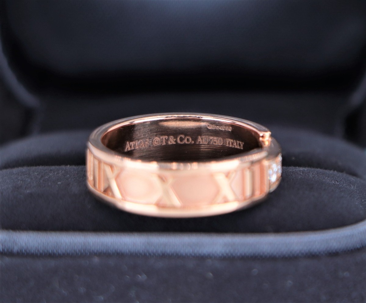 Tiffany & Co Atlas Roman Numeral Diamond 18K Rose Gold Trio Ring