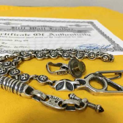 Used Bill Wall Leather Mini Cross Motif Wallet Chain With