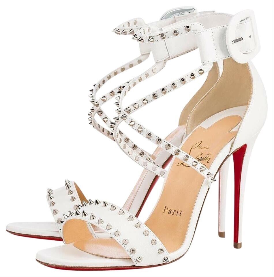Christian Louboutin Choca Spikes 100 White Criss Cross Strap