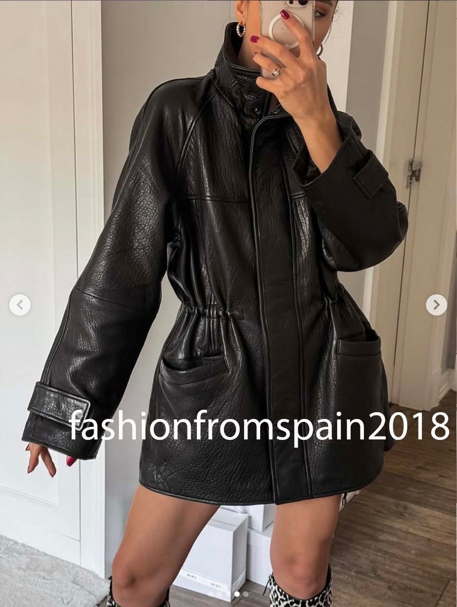 ZARA NEW WOMAN LEATHER JACKET WITH ADJUSTABLE WAIST BLACK XS-S,M-L