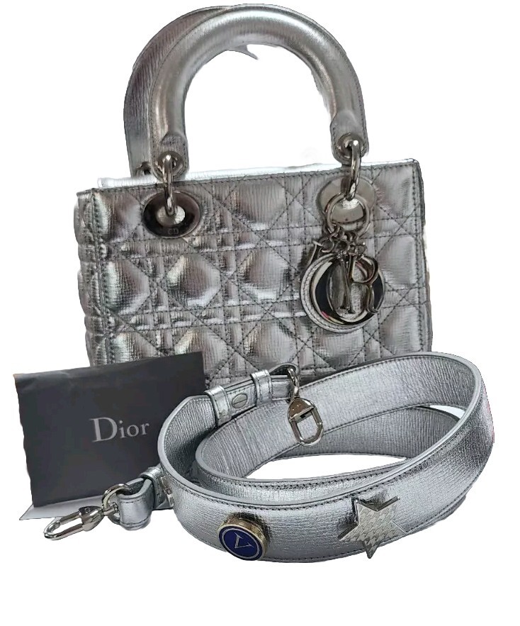 Christian Dior Lady Dior My ABC Small Silver Cannage Leather