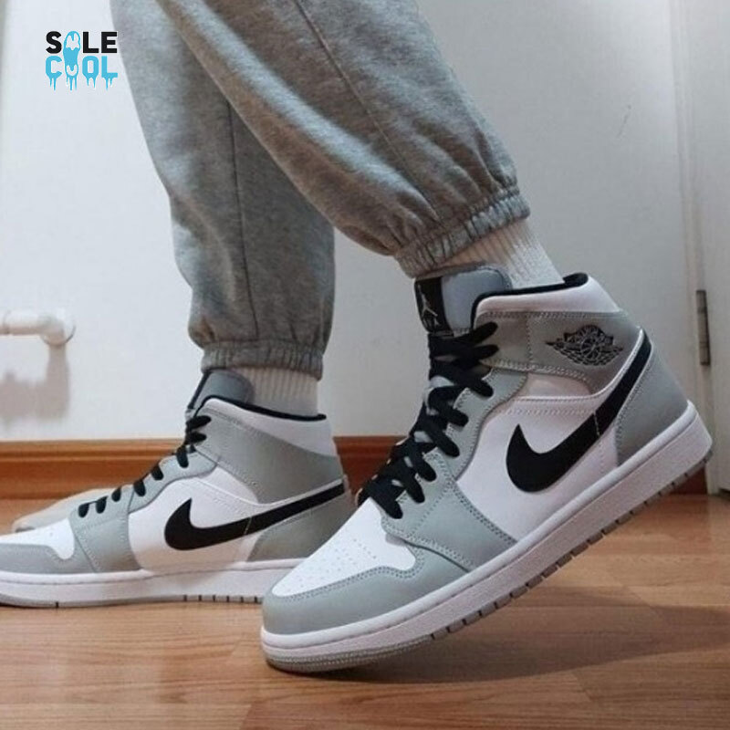 Nike Air Jordan 1 AJ1 Mid GS Light Smoke Grey Black White Shoes