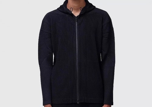 RARE Homme Plissé Issey Miyake Zipped Hoodie In Black Medium Size