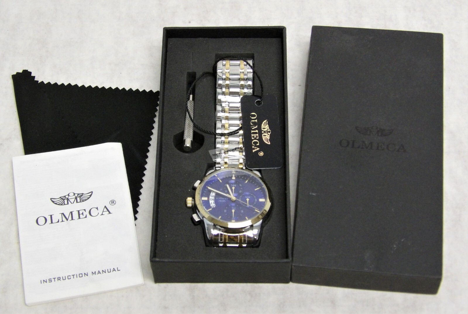 Olmeca Men's 0826M Analog Watch Gold Blue Tone w In-Case w Tag