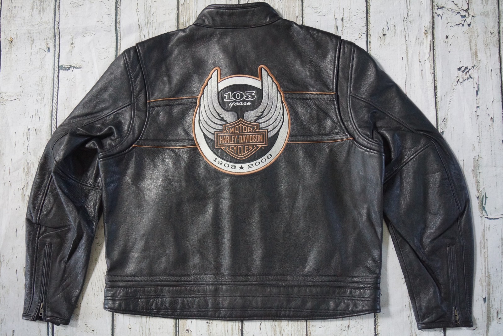 Harley Davidson Men 105th Anniversary Black Leather Riding Jacket