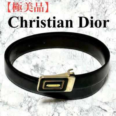 Christian Dior Black Leather Belt Gold Buckle Women's From Japan