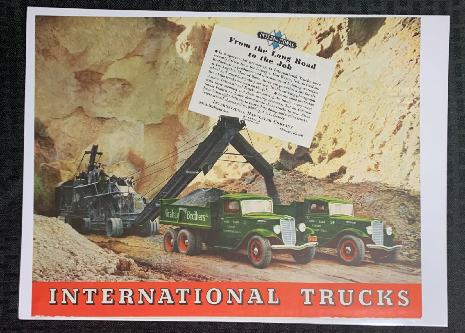 Vintage INTERNATIONAL TRUCKS To The Job 13.5x11