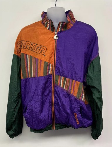 vintage 90s Starter Windbreaker Zip Jacket Colorblock XL Green