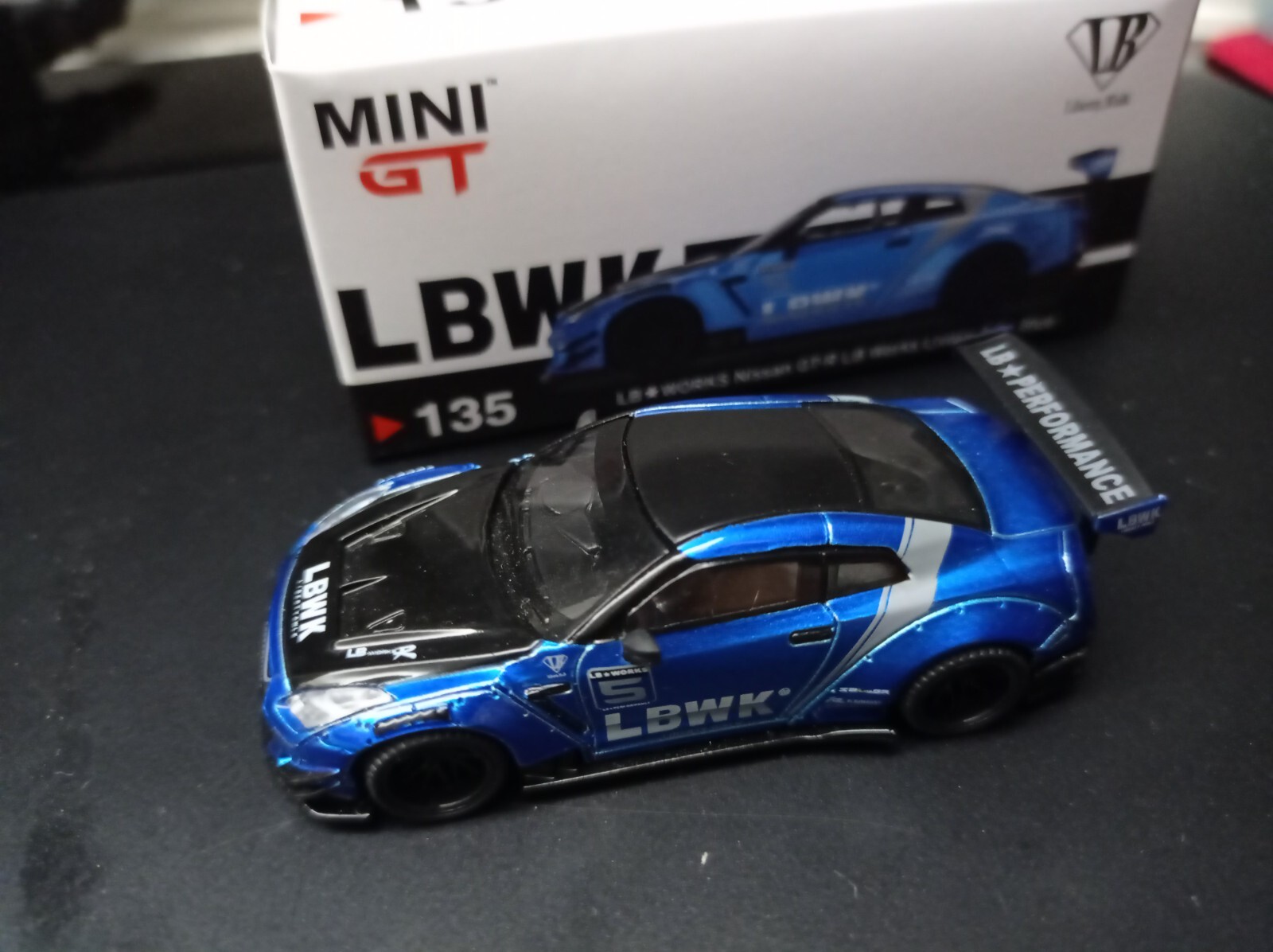 MINI GT 135 (opened) Nissan GT-R (R35) Blue / LB Work Livery 2.0