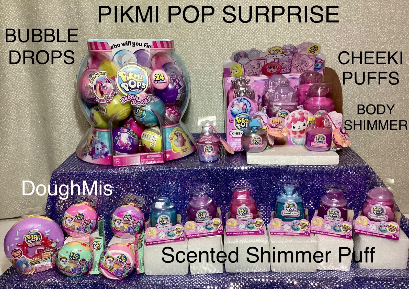 PIKMI POP SURPRISE BUBBLE DROPS CHEEKI PUFFS DOUGHMIS BODY SHIMMER