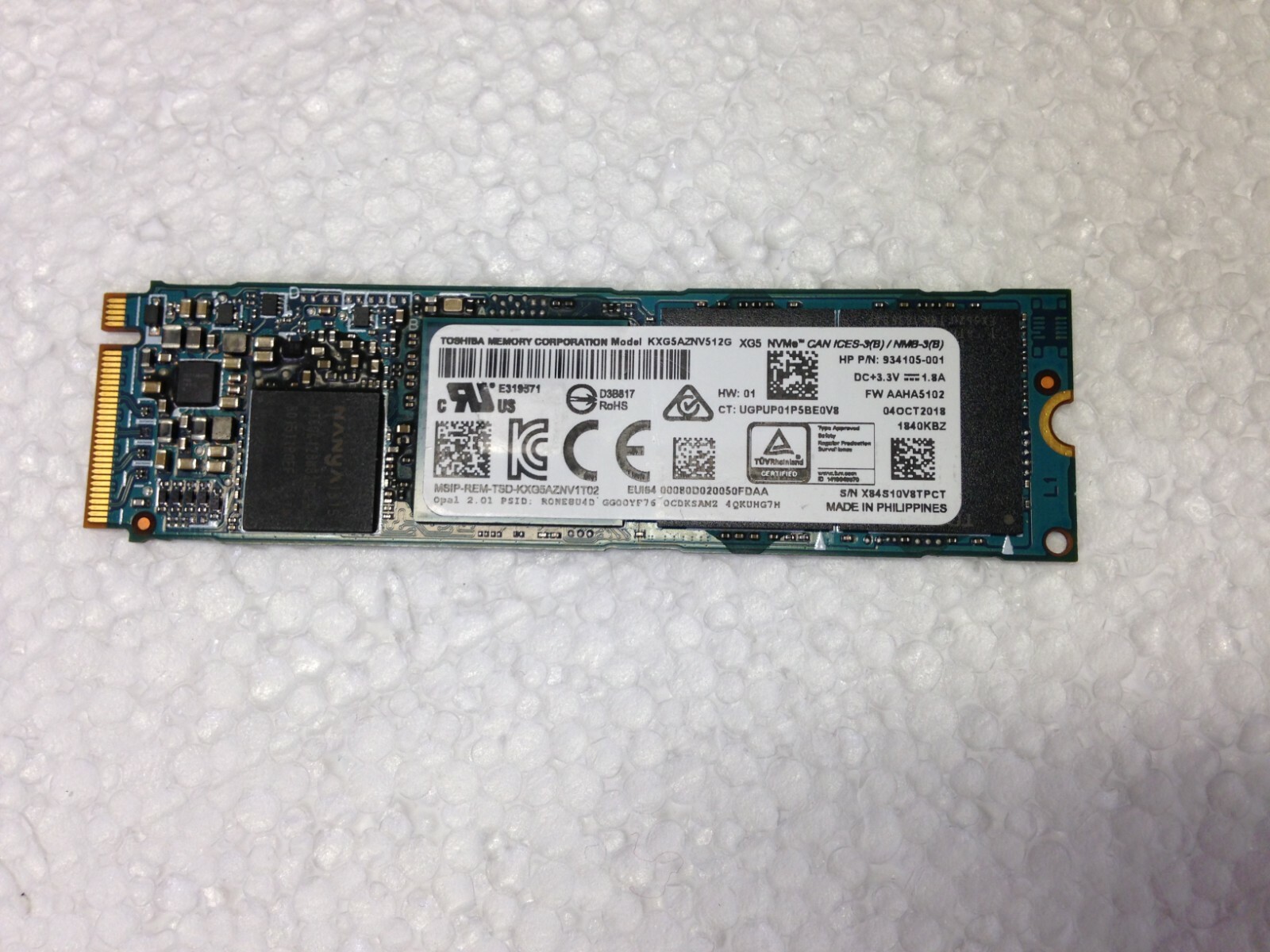 Toshiba KXG5AZNV512G XG5 NVMe M.2 SSD 512GB HP P/N 934105-001 | eBay