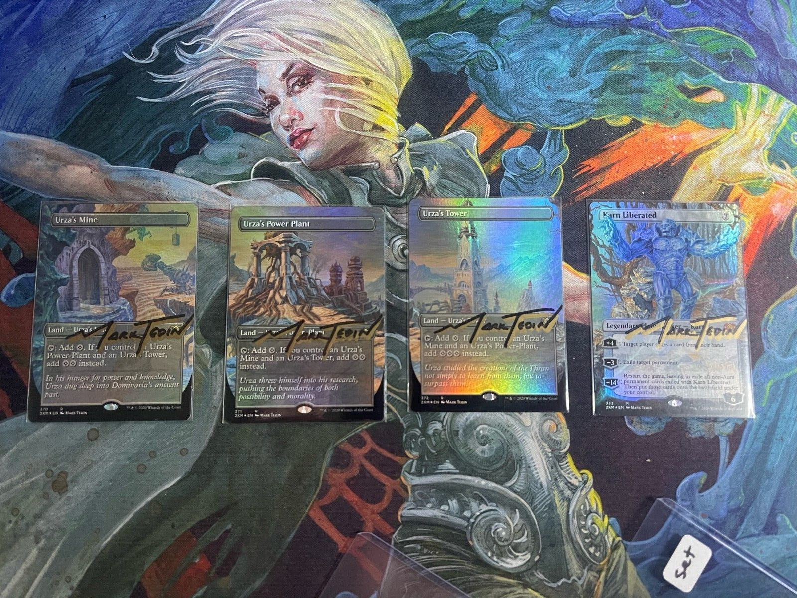 FOIL Urza Lands and Karn Double Masters Borderless Shadow Signed