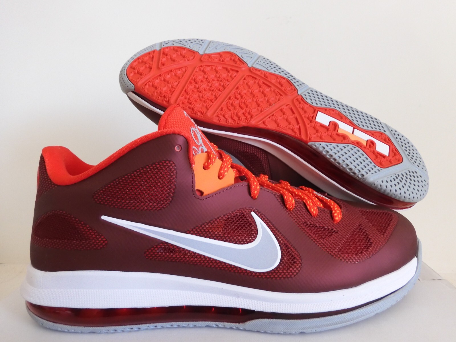 NIKE LEBRON 9 LOW TEAM RED-WOLF GREY-RED-TOTAL ORANGE SZ 11